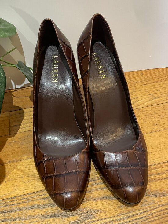 Lauren Ralph Lauren Shoes - LAUREN Ralph Lauren Brown Leather Croc Embossed 3.75 Heel S 10
